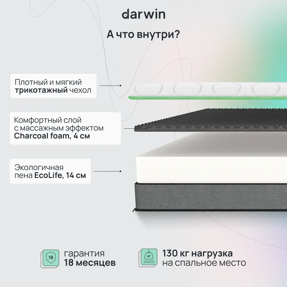 Матрас Darwin Fresh 120x200 см беспружинный, полутораспальный, ортопедический