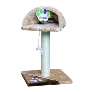 ПР0049183 Когтеточка для кошек Лежанка на столбике с игрушкой 35х35х50см бежево-коричневая Foxie