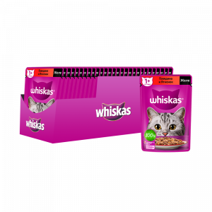 ПР0059365*28 Корм для кошек говядина, ягненок в желе пауч 75г (упаковка - 28 шт) WHISKAS