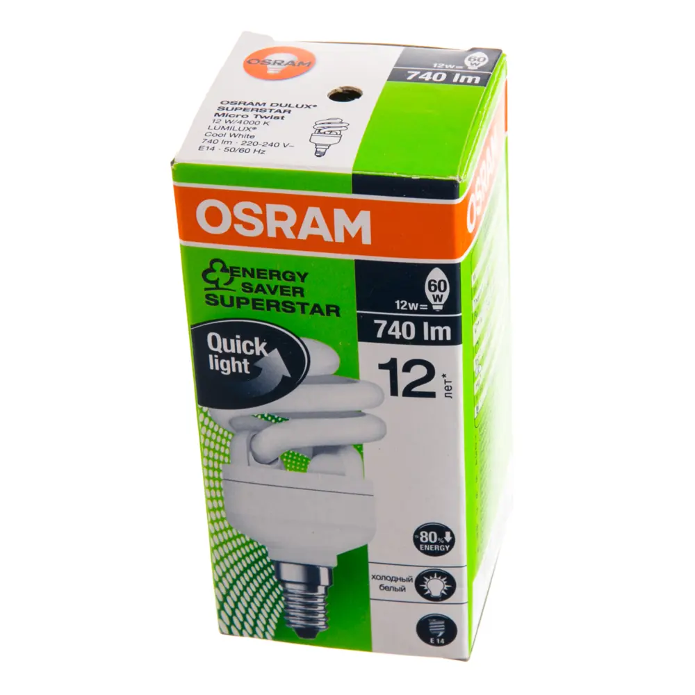 Лампа энергосберегающая Osram спираль E14 11 Вт свет холодный белый STLM-2199570 - Вид №1