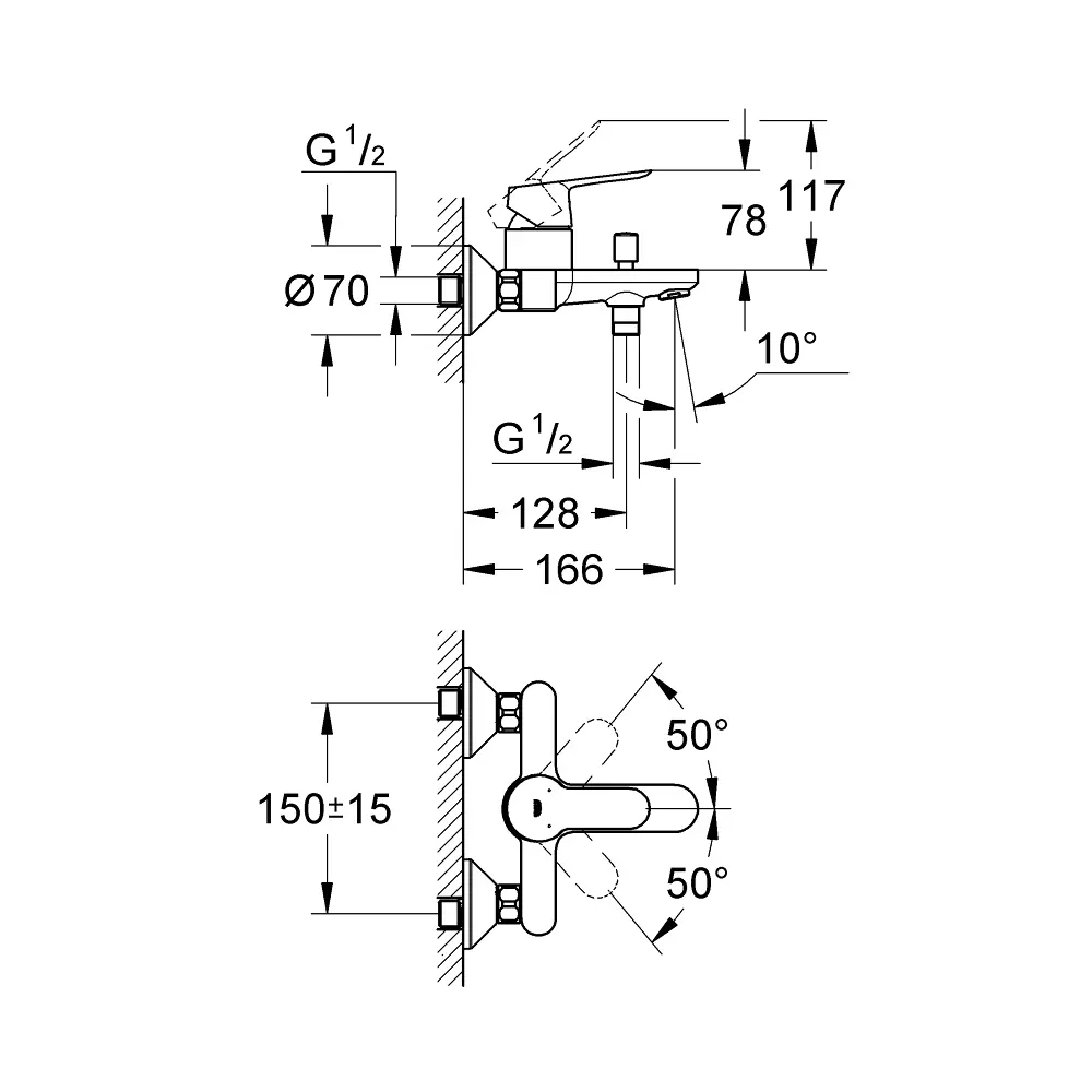 Смеситель для ванны Grohe BauEdge 23334000 однорычажный цвет хром STLM-2165331 - Вид №1