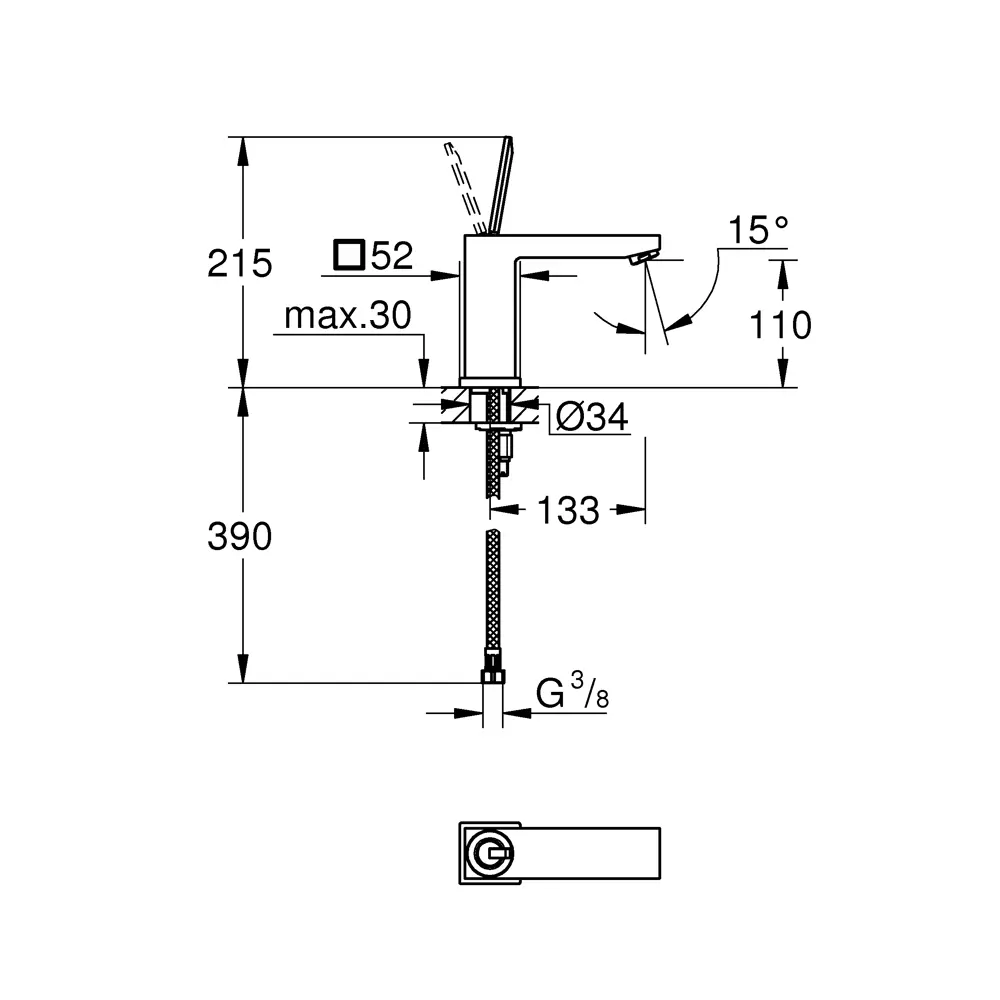 Смеситель для раковины Grohe Eurocube Joy M однорычажный цвет хром STLM-2132381 - Вид №1
