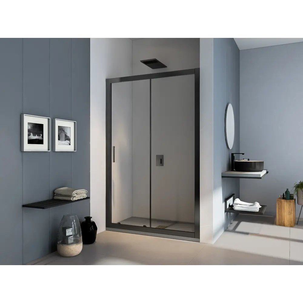 Душевая дверь в нишу Makiato WTW-130-C-B, 185x130 см черный профиль прозрачное стекло раздвижная 84107354 STLM-2142623 Santreyd
