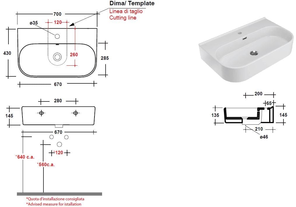 Керамическая овальная подвесная раковина Olympia Ceramica Synthesis Eco ARCH-00021465 - Вид №7