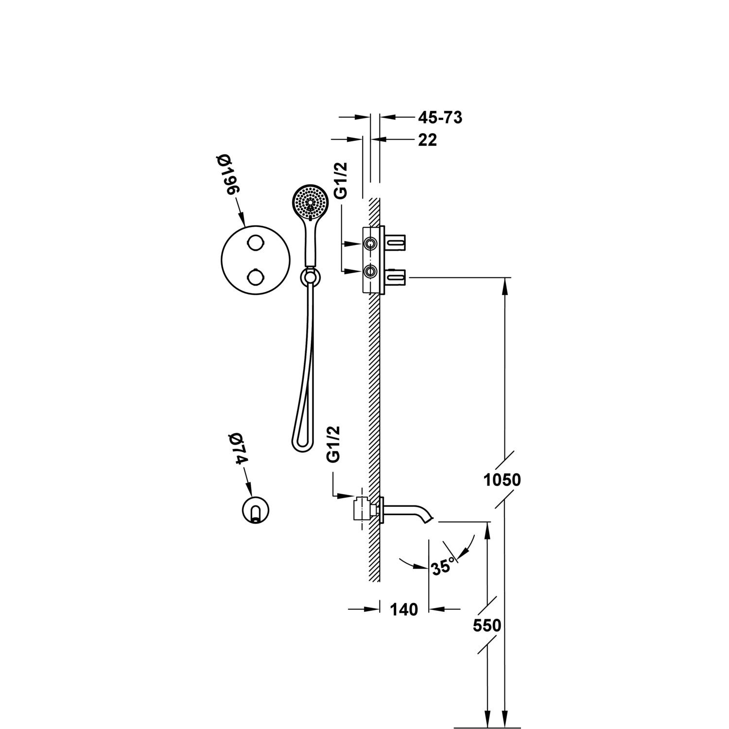 Комплект 2-ходовых скрытых термостатических кранов Therm-box Therm-box для ванн и душевых кабин-20425006 TRES Thermostatic - Вид №1