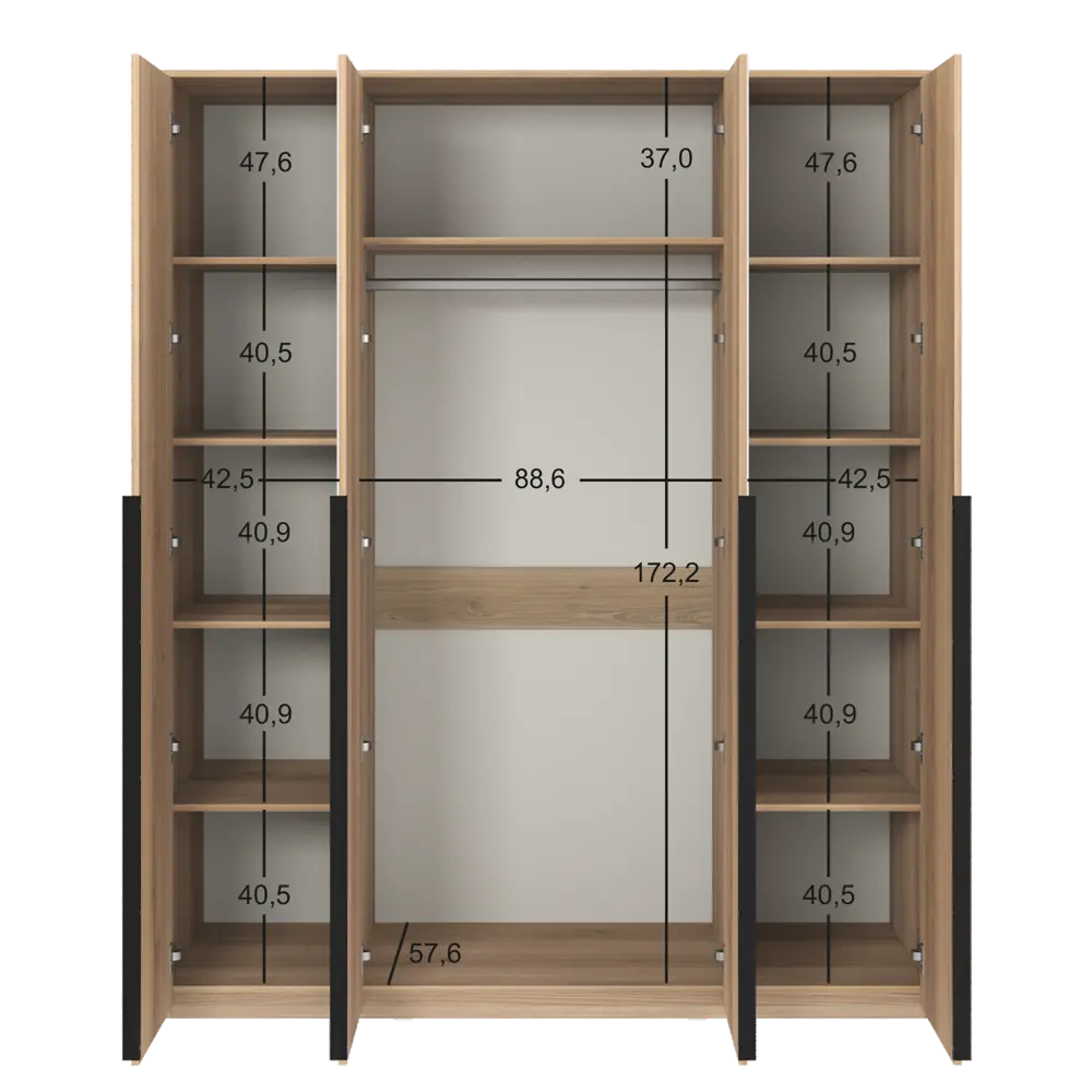 Шкаф распашной Бергамо с 4 дверями 180x220x60 см ЛДСП цвет дуб комано Santreyd STLM-2112168 - Вид №6