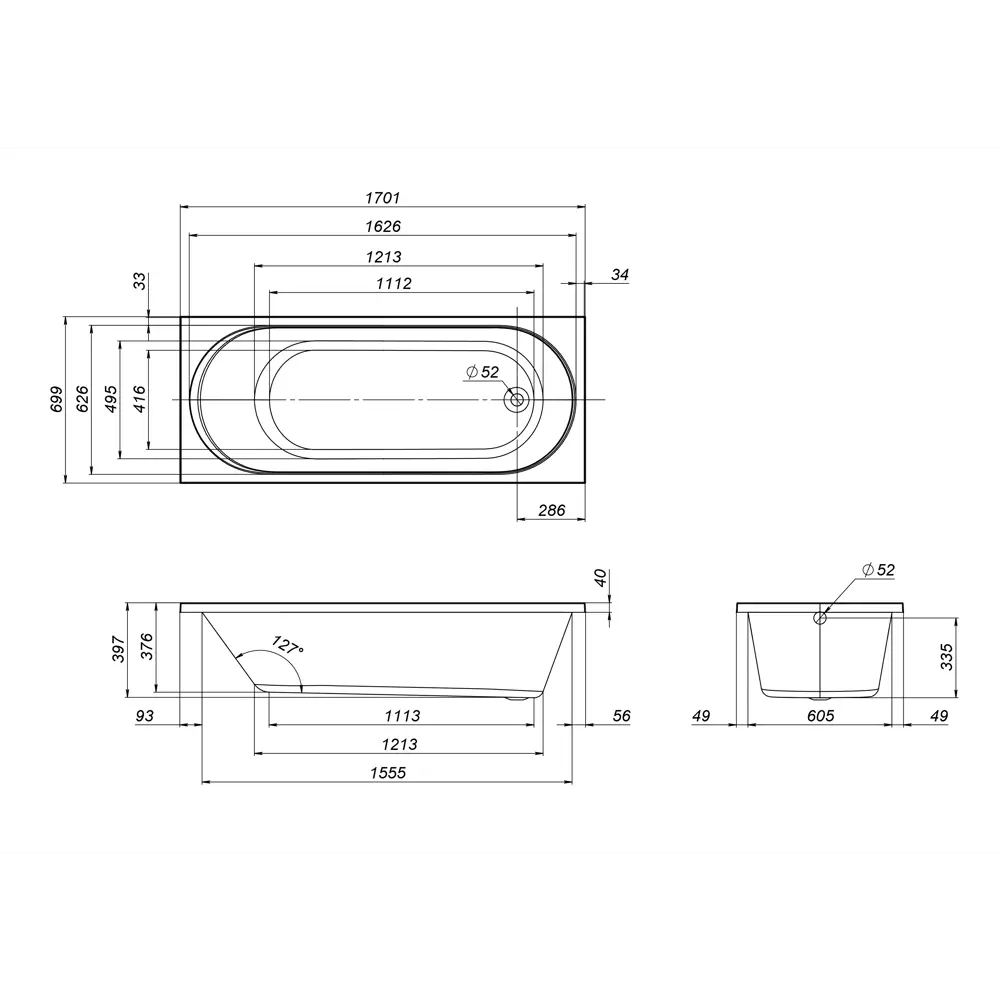 AM.PM Moxie — акриловая ванна с каркасом 170x70 см 89400167 STLM-1566454 - Вид №10