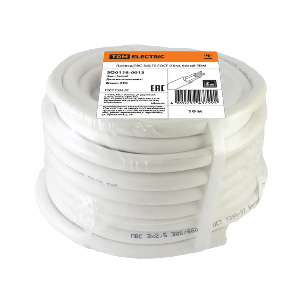 Кабель TDM ELECTRIC ПВС 3x0,75 мм² 10 м для подключения электрооборудования 84574149 STLM-1567588 - Вид №1
