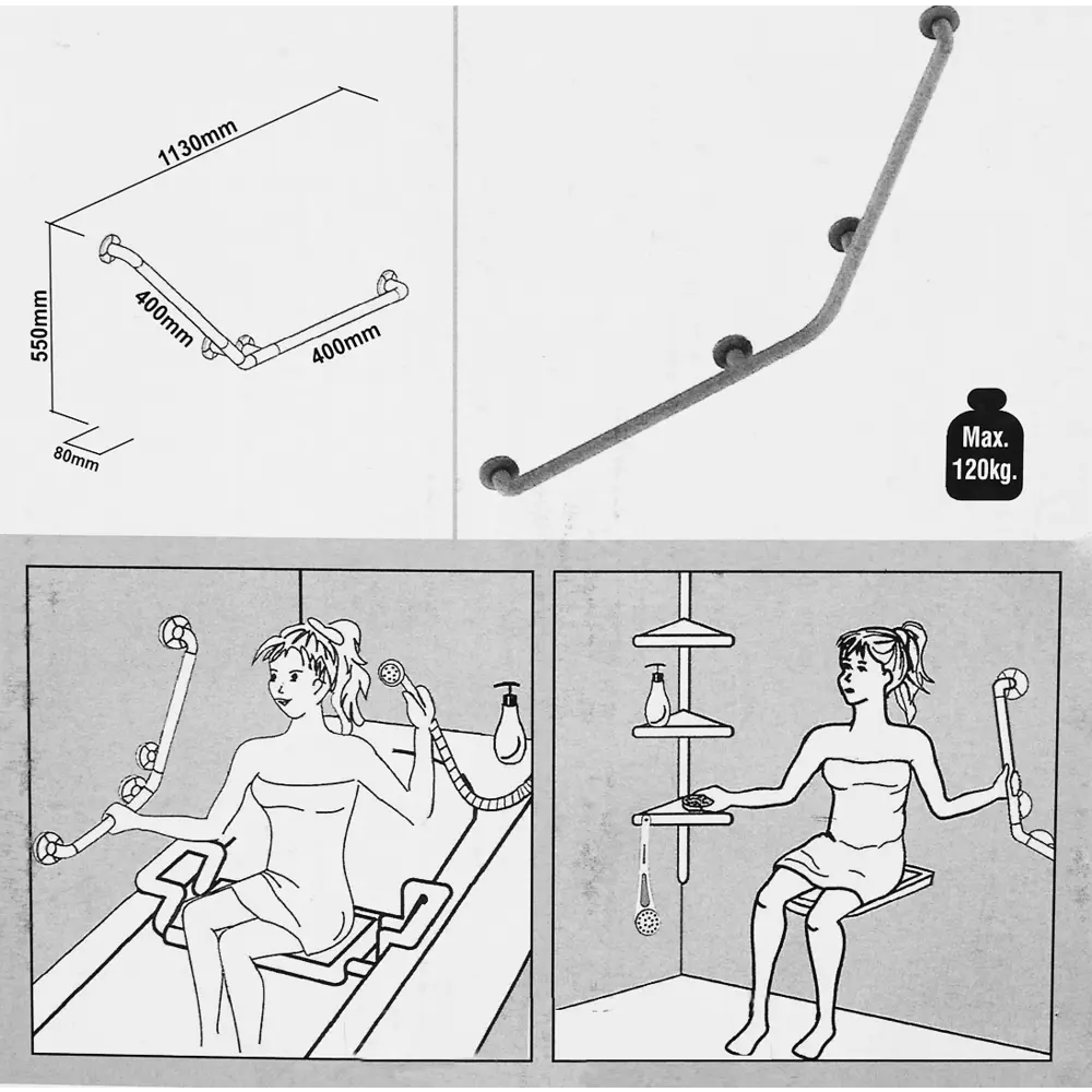 Поручень для ванны Primanova 135 градусов 60x60 см цвет белый группа безопасности STLM-2081780 - Вид №6