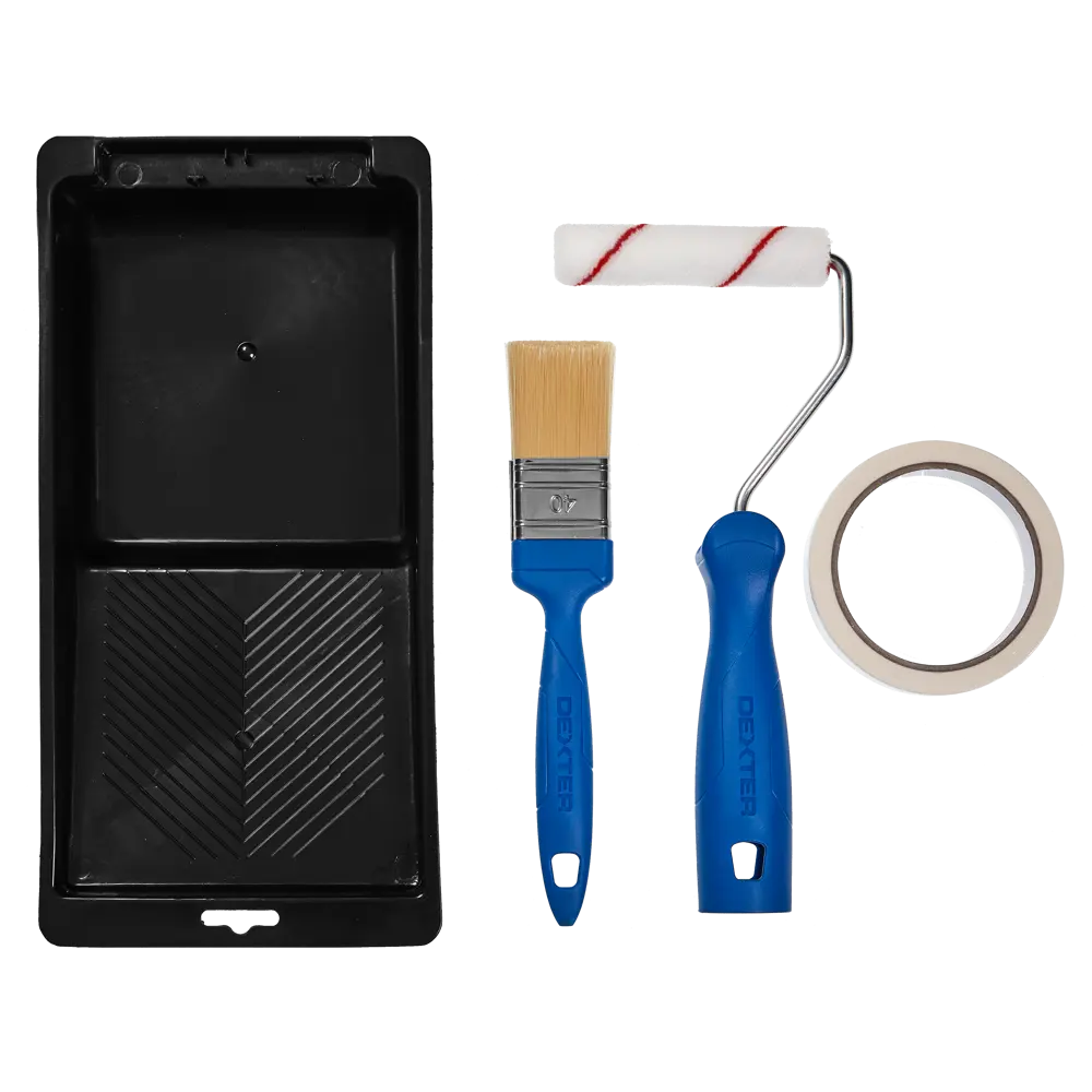 Набор малярный Dexter валик 100 мм, кисть 40 мм, ручка, кювета, скотч STLM-2182284