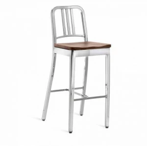 Emeco Высокий барный стул из алюминия и дерева 1104 navy®