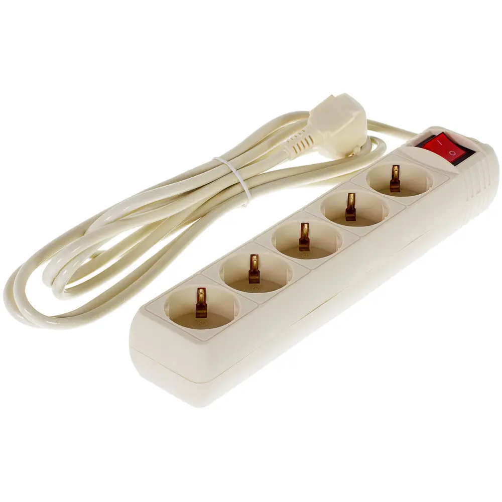 Удлинитель с заземлением 5 розеток 3 м 3500 Вт выключатель цвет бежевый SKYBEAM STLM-2082590