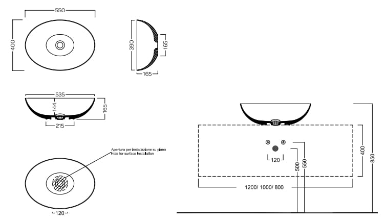 Керамическая столешница овальная раковина Hatria Happy Hour Slim ARCH-00142906 - Вид №2