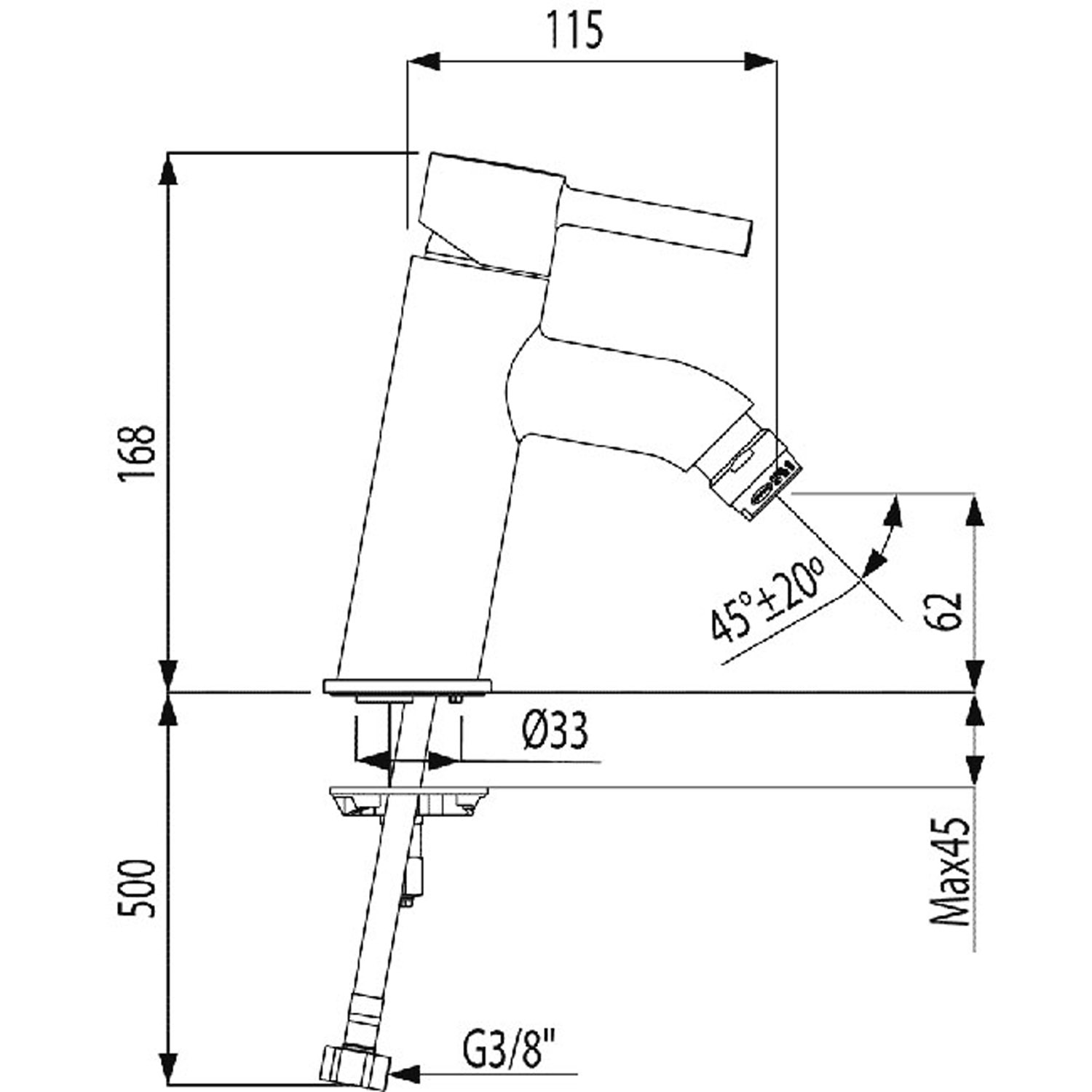 Наклонный смеситель для биде с одной ручкой LEX-ALP-20392001 TRES - Вид №1