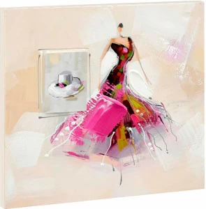 Картина на холсте 100х100 см "Магазин красивая шапочка" EVENHOME КАРТИНЫ МАСЛОМ 129730 Розовый;серый;разноцветный