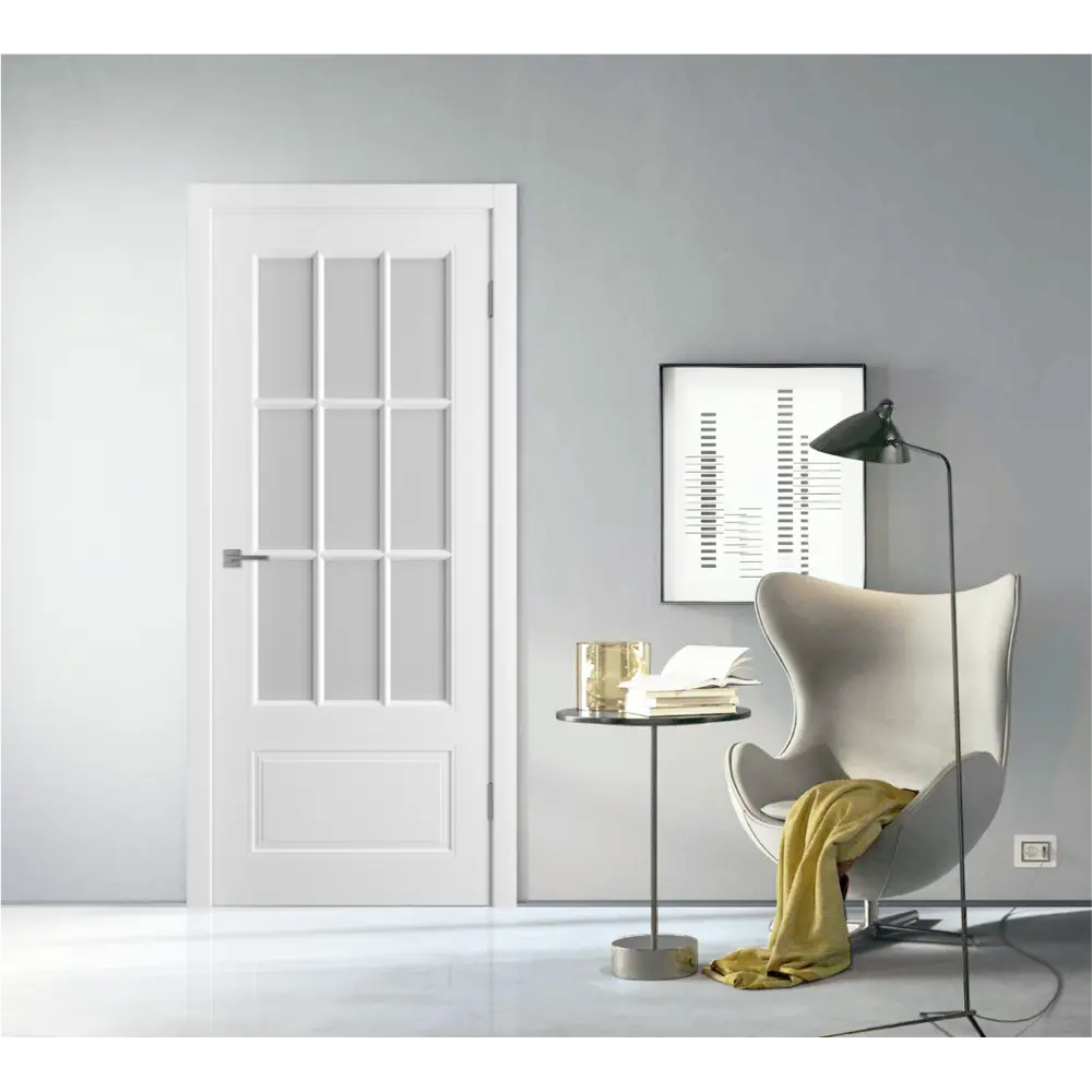 Комплект двери Эрика со стеклом 60x200 см эмаль белый с добором 100 мм VFD STLM-2100563 - Вид №1