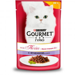 ПР0033371 Корм для кошек Мон Петит, с ягненком в соусе, пауч 50 г Gourmet