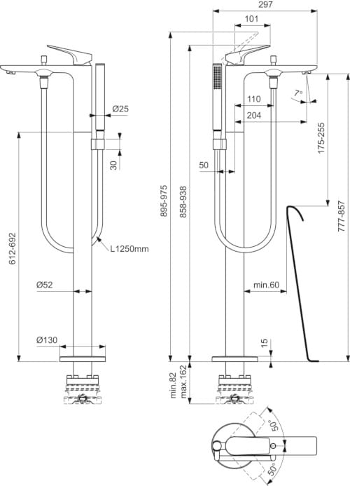 Смеситель для ванны с ручным душем Ideal Standard La Dolce Vita ARCH-00027371 - Вид №8