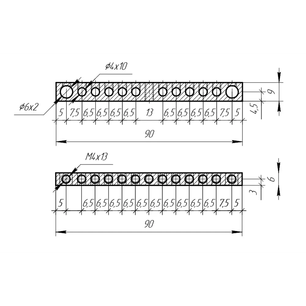 Шина соединительная EKF Proxima PEN 0-земля 12 отверстий 6x9 мм STLM-2057941 - Вид №1