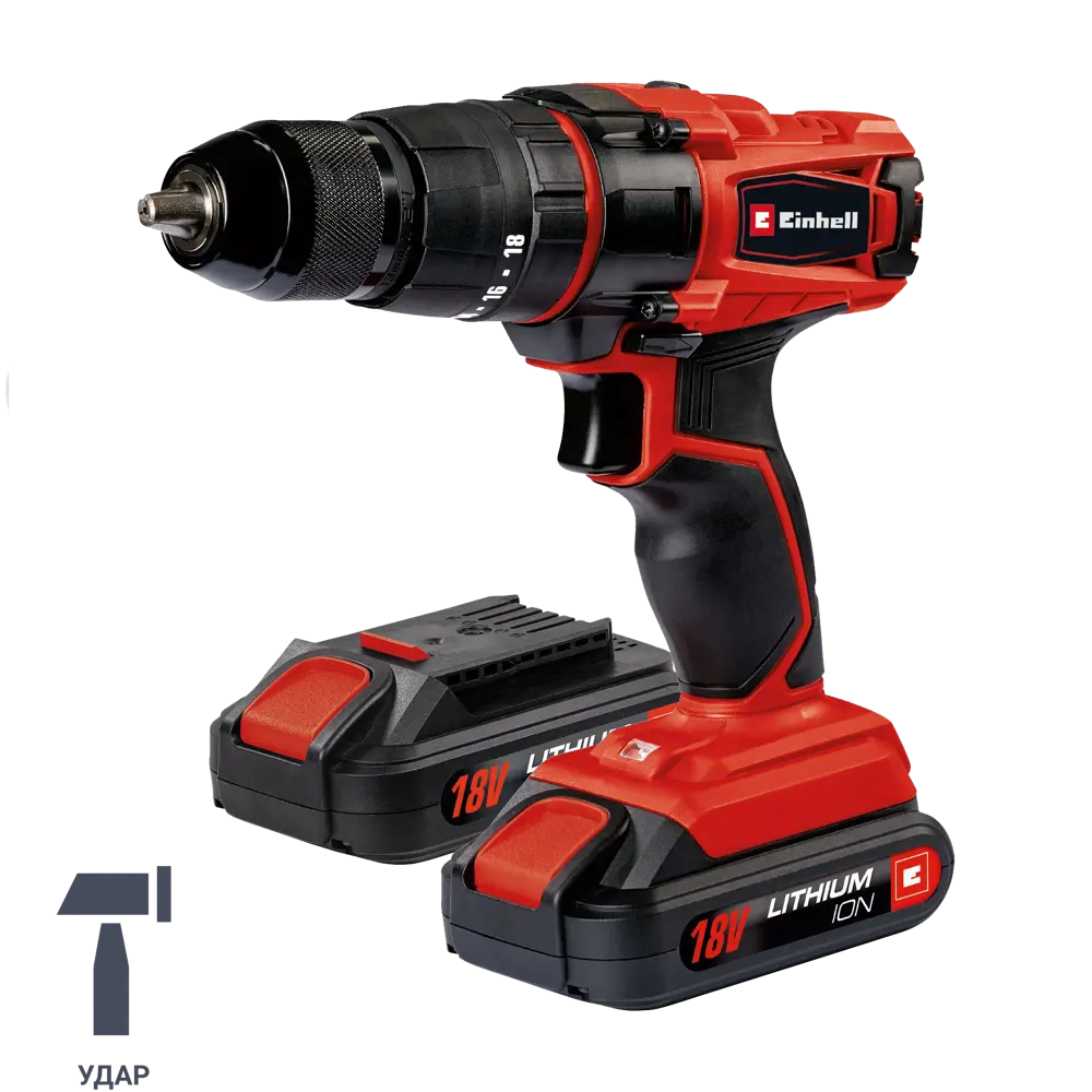 Дрель-шуруповерт аккумуляторная ударная Einhell TC-CD 18-2 Li-i, 18 В Li-ion 2x1.5 Ач STLM-2103483