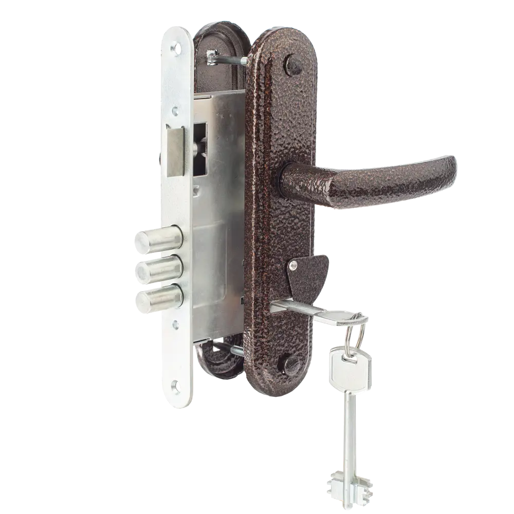 ЗЕНИТ: Врезной сувальдный замок с ручками в медном исполнении 15817291 STLM-0006450