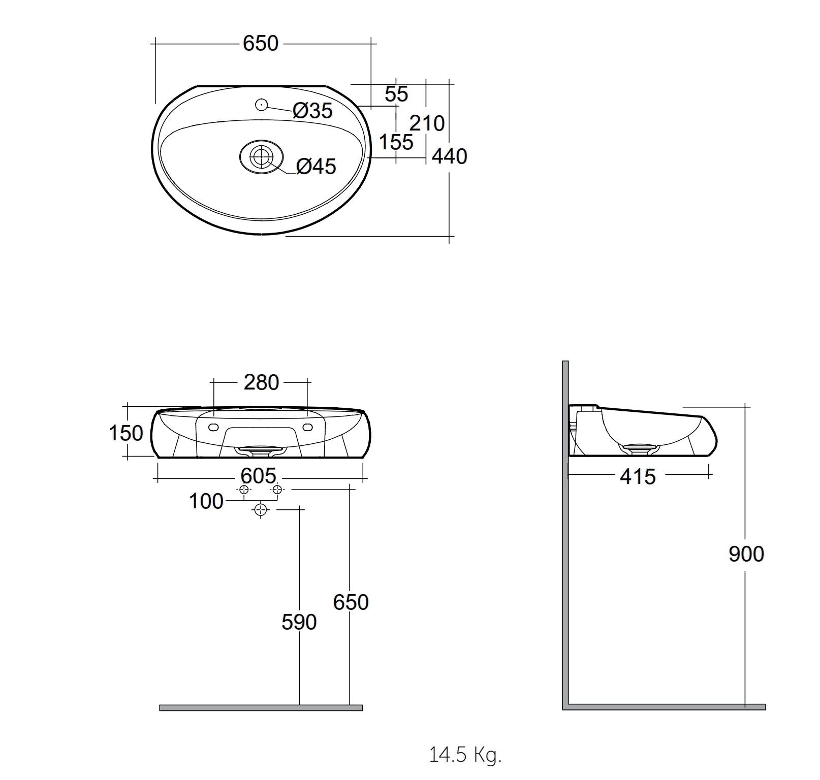 Керамическая подвесная раковина RAK Ceramics RAK-Cloud Matt Black ARCH-00081021 - Вид №3