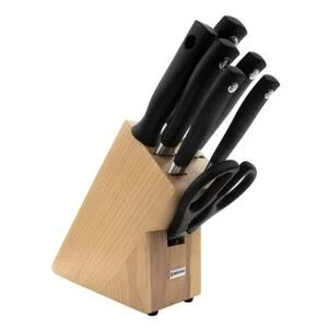 Набор кухонных ножей Grand Prix II: 5 шт., кухонные ножницы, мусат на светлой деревянной подставке