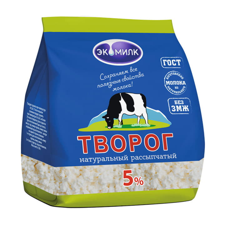 Творог 5% рассыпчатый Экомилк 180 г БЗМЖ Santreyd 21164