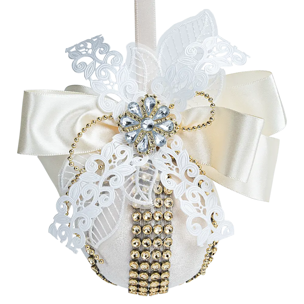 Елочный шар KREAFORTA с бантом, ø13 см, шампань с блестками 89420655 STLM-1582307 - Вид №1