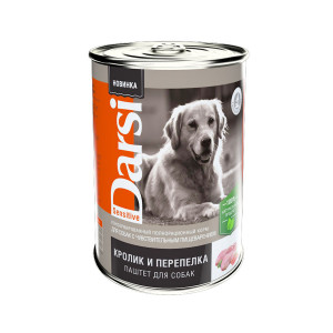 ПР0056613*9 Корм для собак с чувствительным пищеварением, кролик и перепелка (паштет) банка 410г (упаковка - 9 шт) Darsi