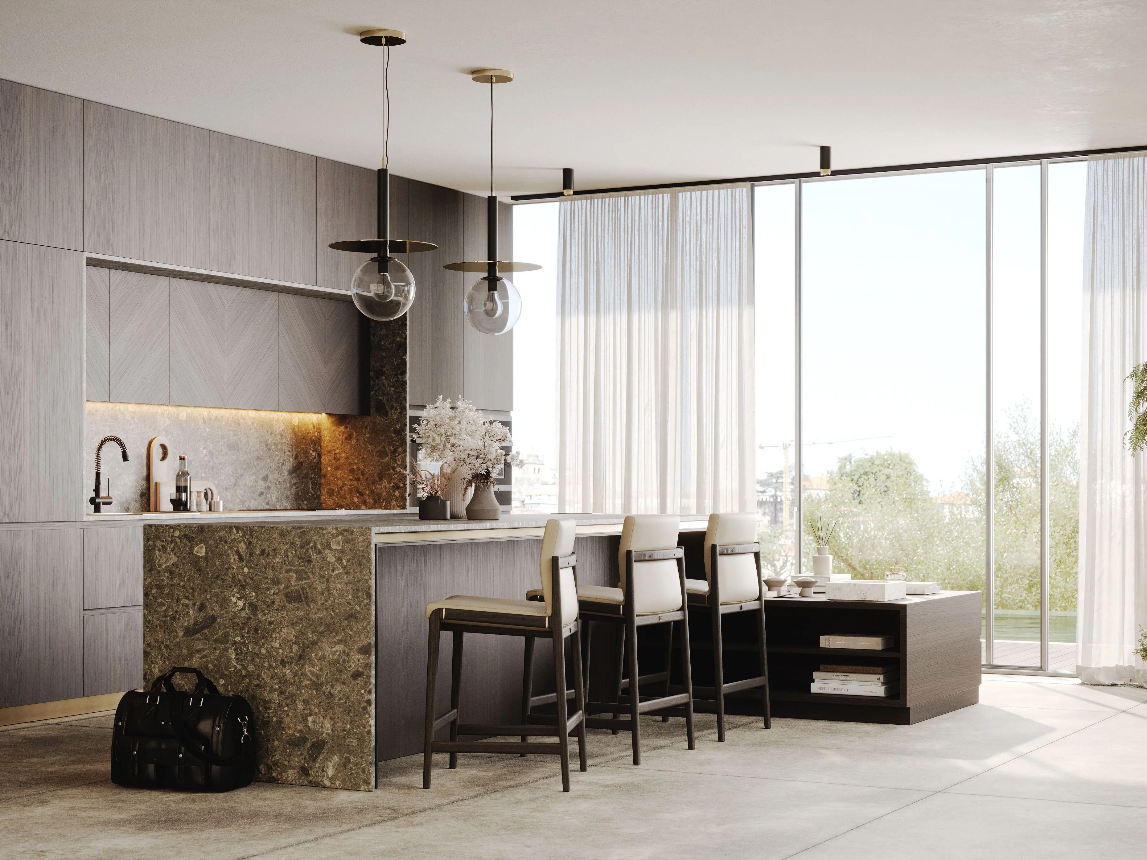 Высокий кожаный стул Laskasas холст ARCH-00073338 - Вид №4