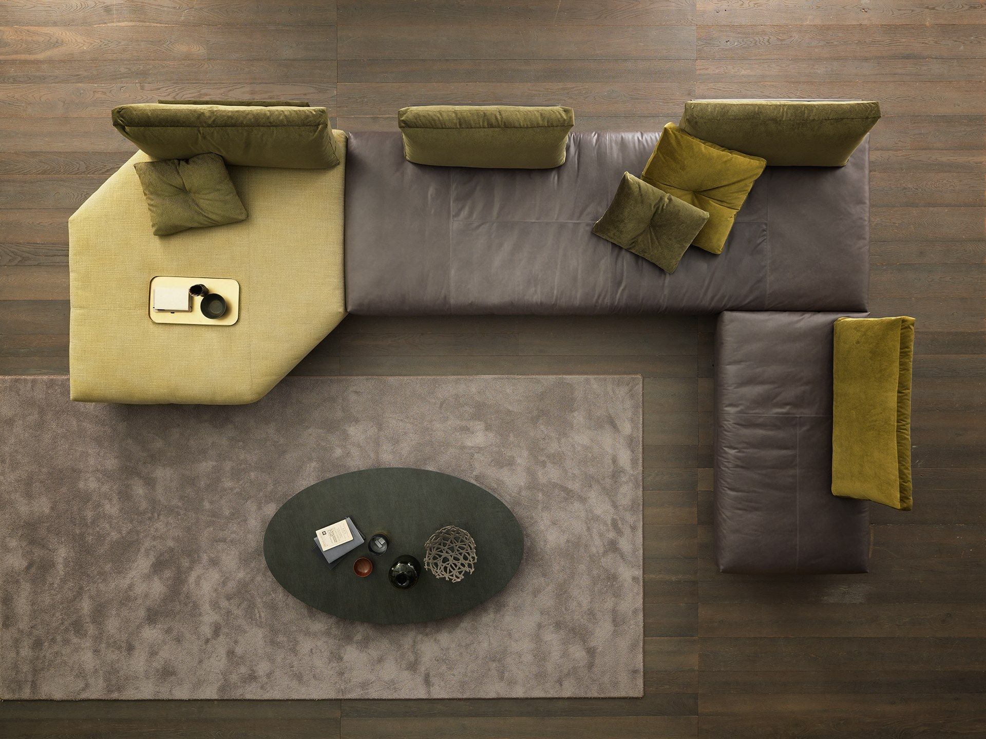 Угловой секционный диван из кожи и ткани VALENTINI камень ARCH-00108072 - Вид №2