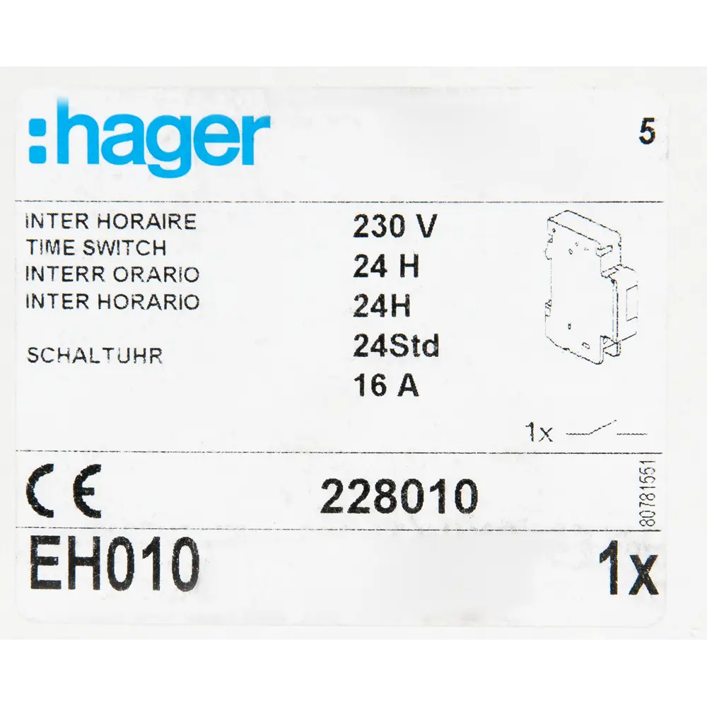 Таймер аналоговый суточный 1 модуль, 16 А HAGER STLM-2082075 - Вид №4