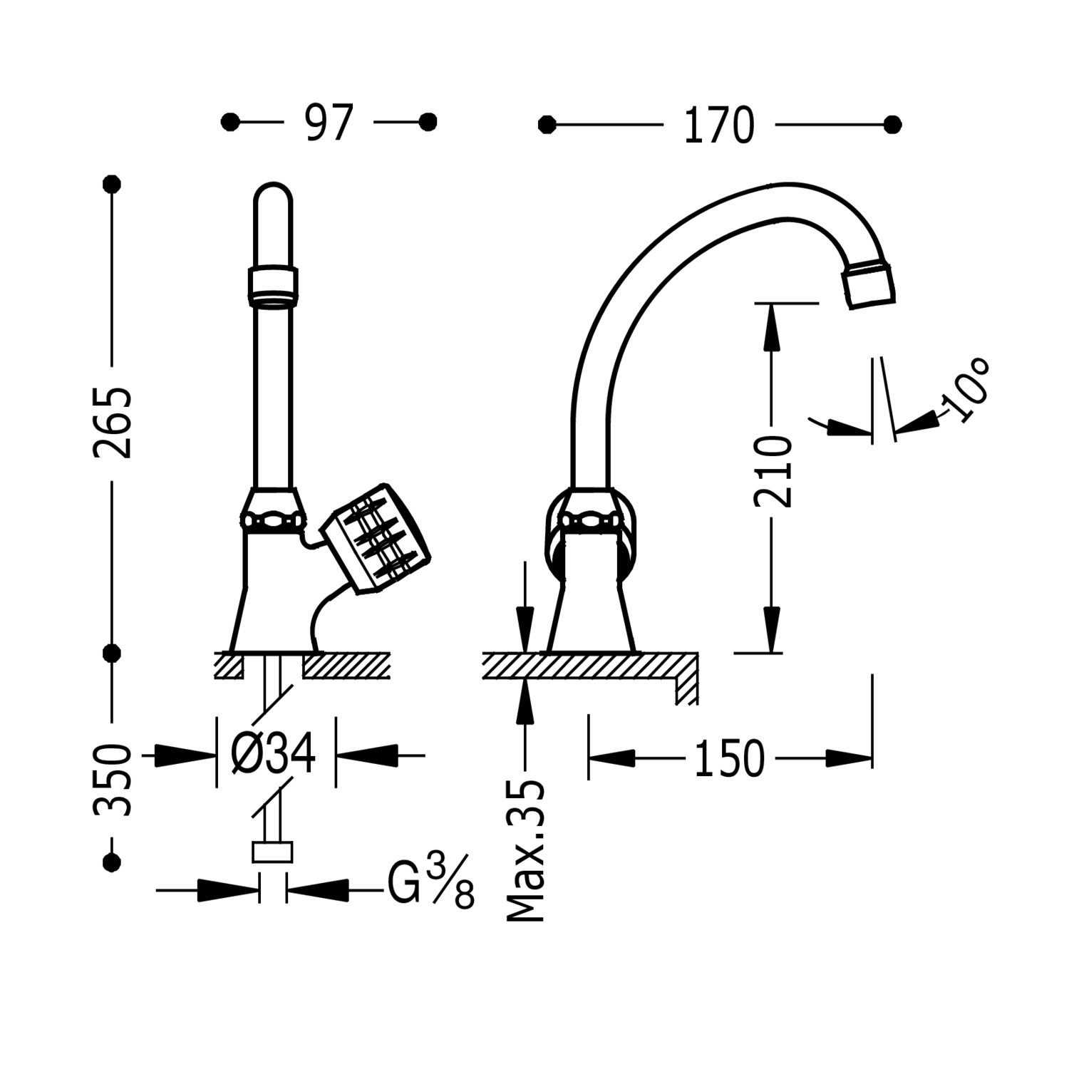СМЕСИТЕЛИ для КУХНИ с 1 водопроводным краном и боковой ручкой для офиса или прачечной-123306 TRES Kitchen - Вид №1