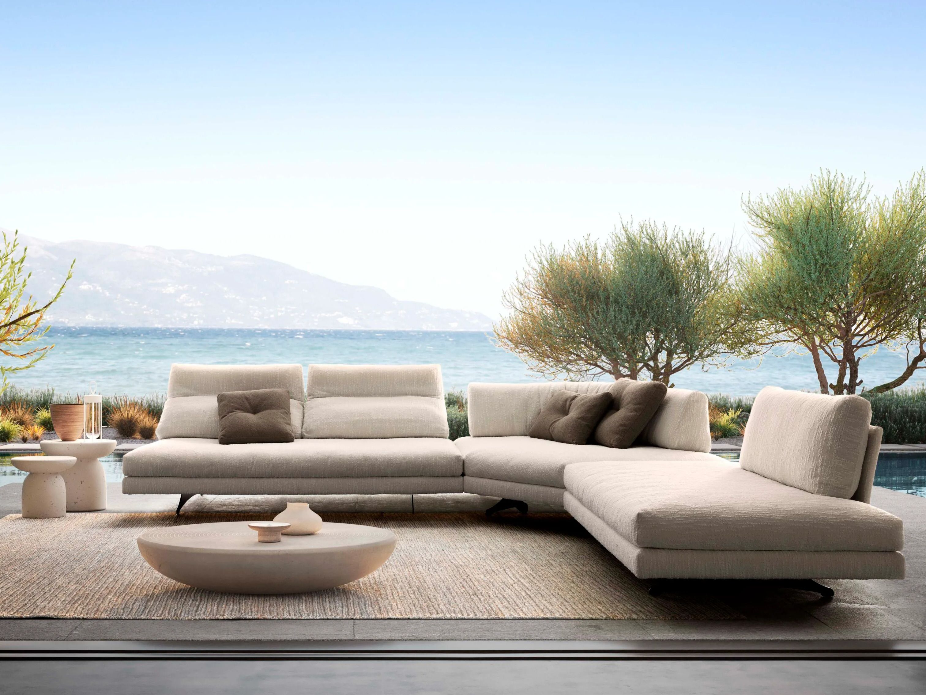 Угловой садовый диван из ткани VALENTINI камень ARCH-00127840