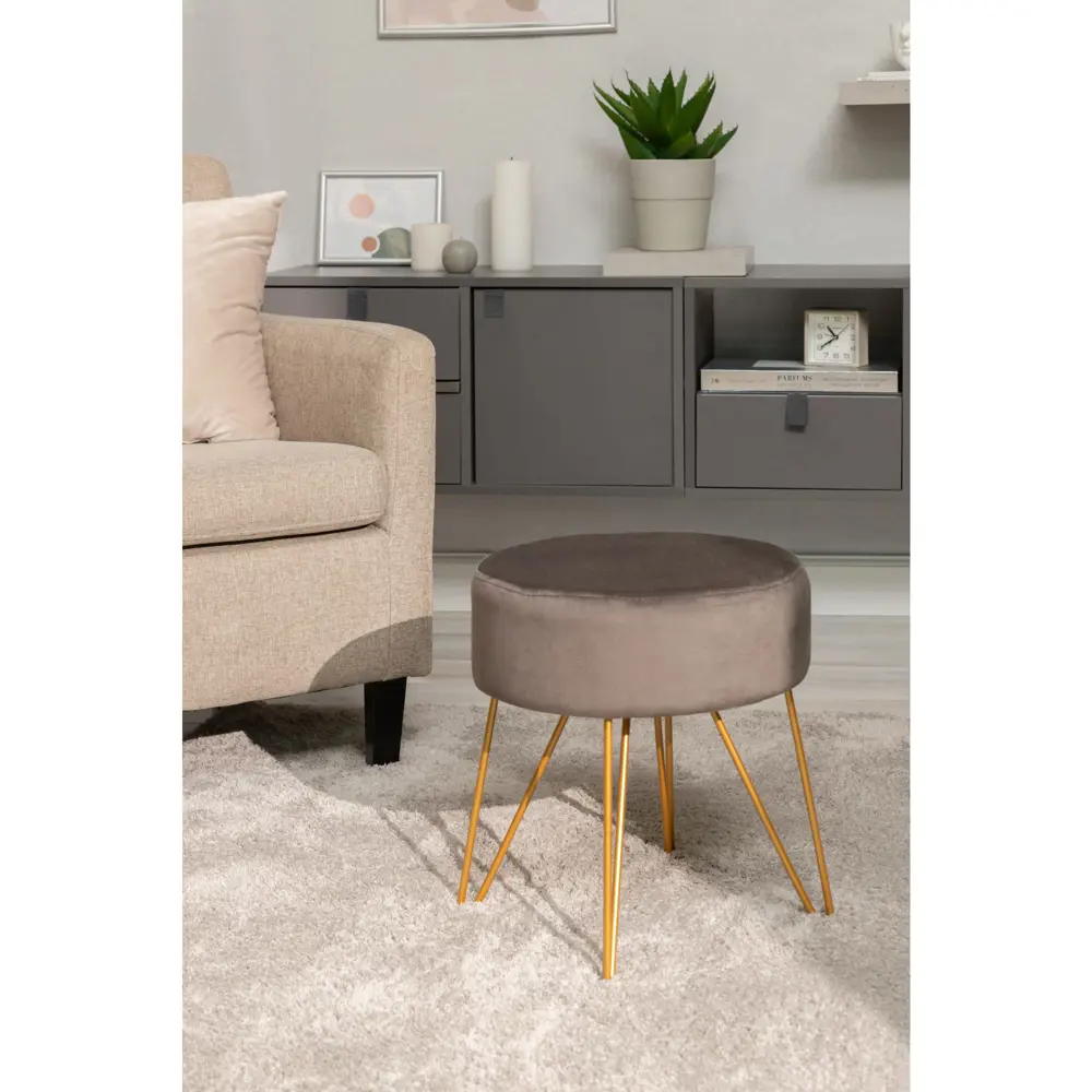 Santreyd Круглый бархатный пуф в серо-бежевых тонах 85667430 STLM-0065091 - Вид №2