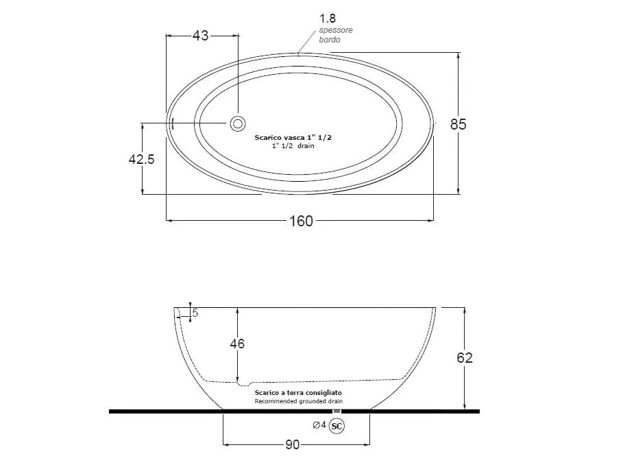 Овальная ванна в центре комнаты в твердой поверхности Gruppo Treesse мебель для ванной комнаты-отдельно стоящие ванны ARCH-00028203 - Вид №6