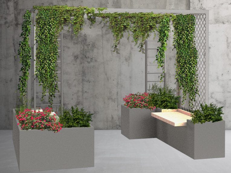 Стальная и деревянная высокая плантатор общественного пространства со скамейкой Urbencéa AELIA ARCH-00066740 - Вид №1