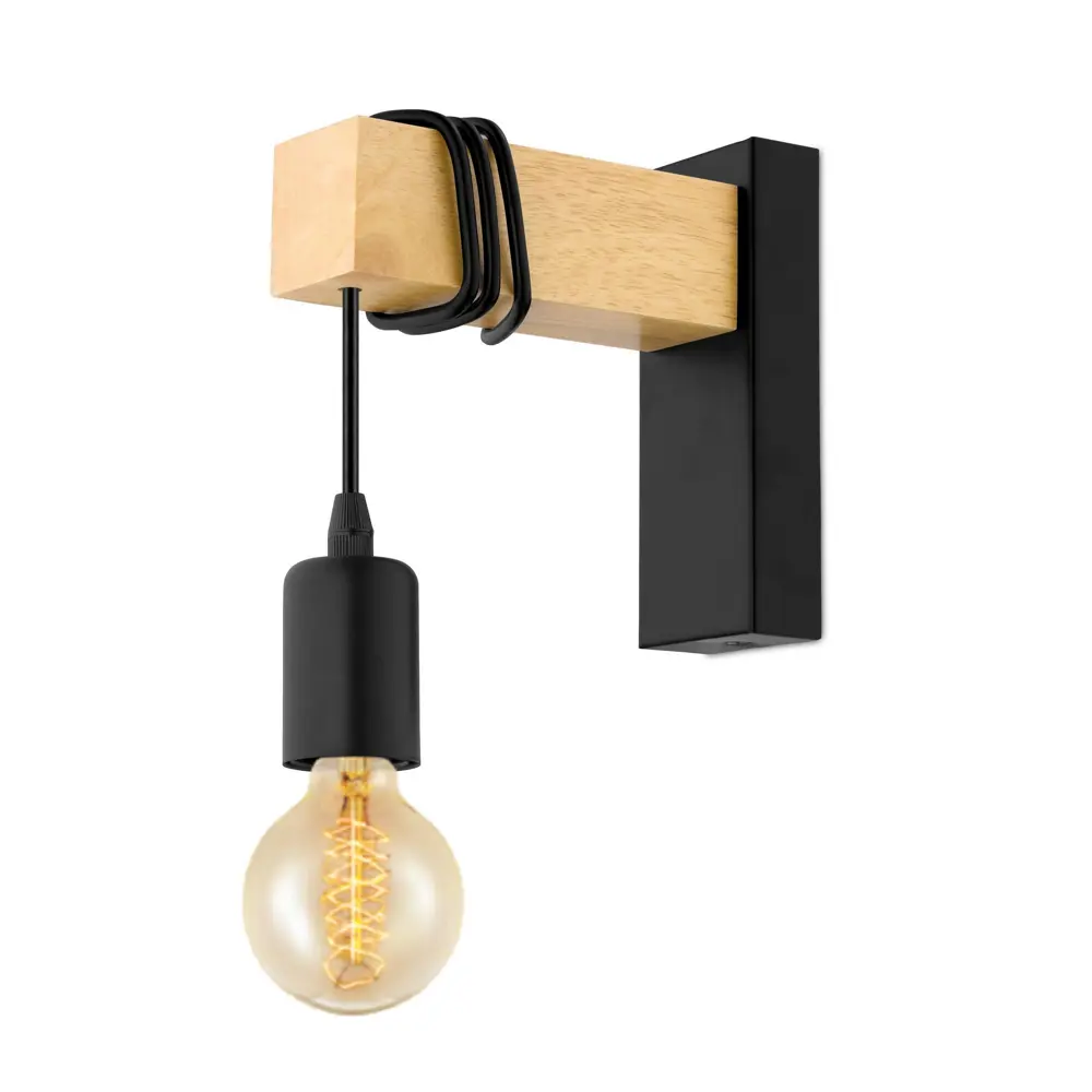 Настенный светильник Eglo Townshend 1xE27x60 Вт цвет чёрный/дерево STLM-2060039 - Вид №1