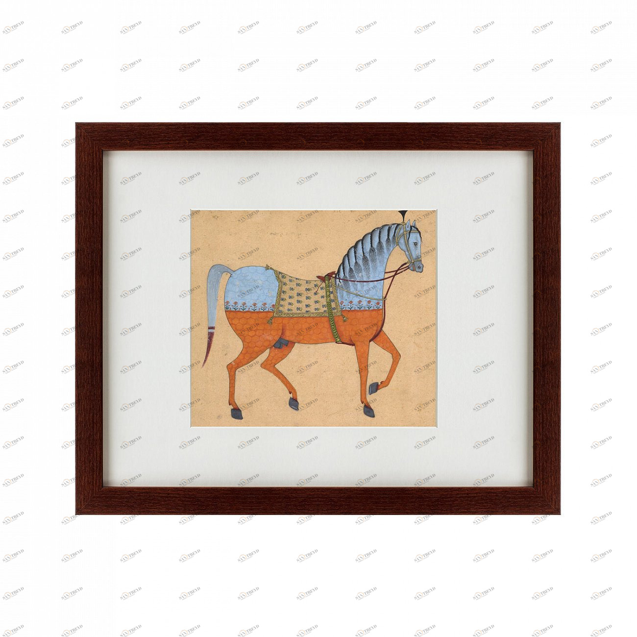Литография на тонированной бумаге 42х52 см Indian horse, 1820 КАРТИНЫ В КВАРТИРУ  135672 Бежевый;белый;голубой;разноцветный 