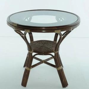 Обеденный стол круглый со стеклянной столешницей 77х83 см темный коньяк Calamus Rotan VINOTTI  00-3885213 Коричневый