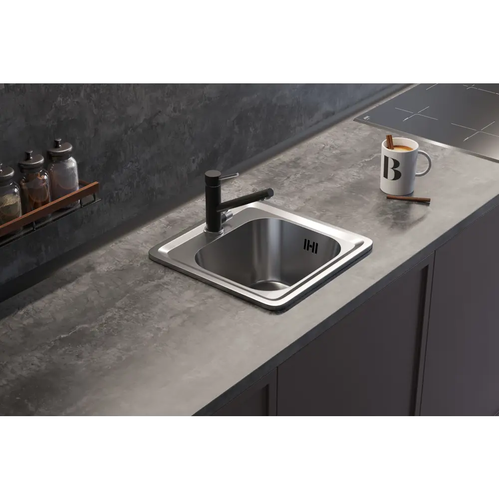 KROMRUS Врезная кухонная мойка 38×38 см с глубокой чашей, хром 89404067 STLM-1578570 - Вид №3