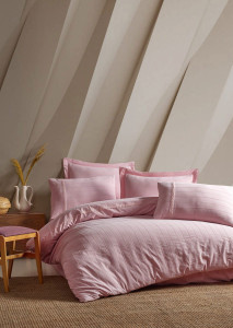 91127178 Комплект постельного белья с эффектом Stone Washed двуспальный, хлопок, цвет розовый STLM-0494458 ARYA HOME