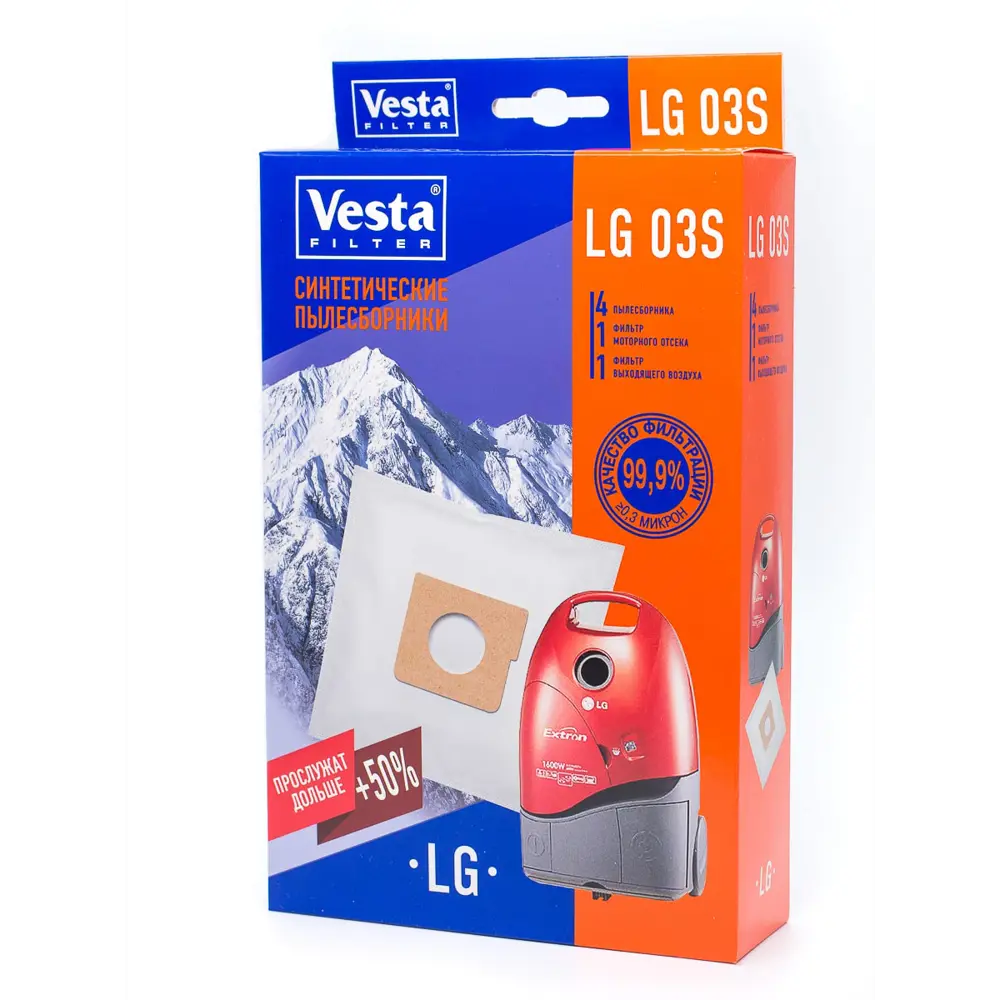 Мешки тканевые для пылесоса Vesta Filter LG03S, 4 л, 4 шт