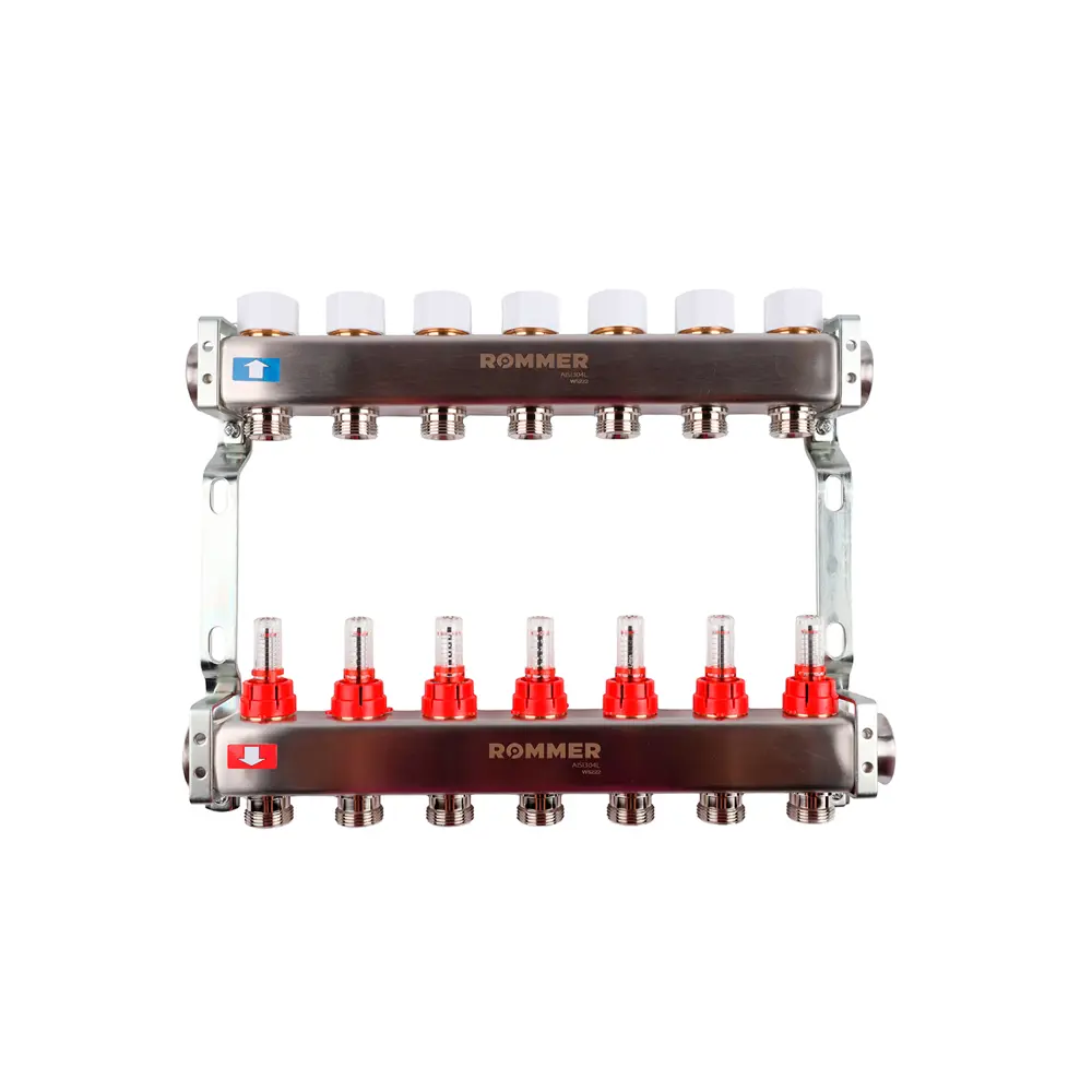 Коллектор Rommer для систем отопления 7 выходов с расходомерами 87956062 STLM-0940343