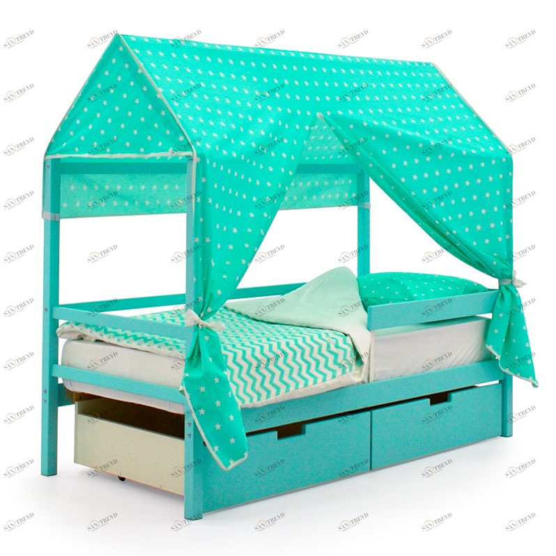 Крыша для кровати-домика текстильная Svogen звезды, фон мятный БЕЛЬМАРКО  00-3833093 Голубой Santreyd 