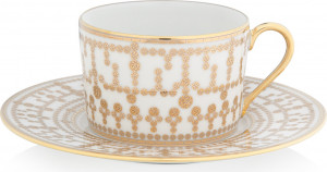 10586085 Haviland Чашка чайная с блюдцем 150мл "Тиара" (белый, золотой декор) Фарфор