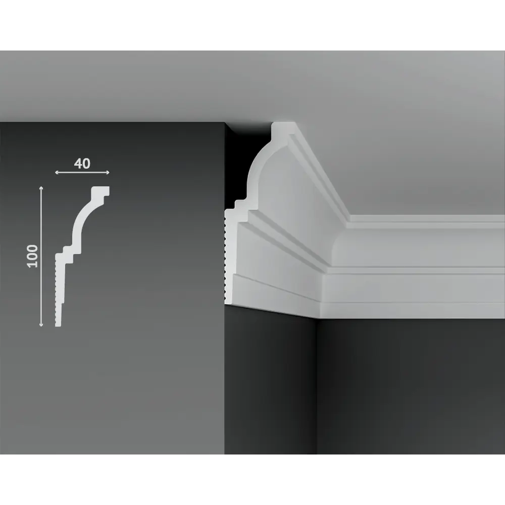 91505943 Плинтус потолочный Decostar PolyStyle SG-100/40 полистирол, белый, 2000x100x40 мм STLM-0815443