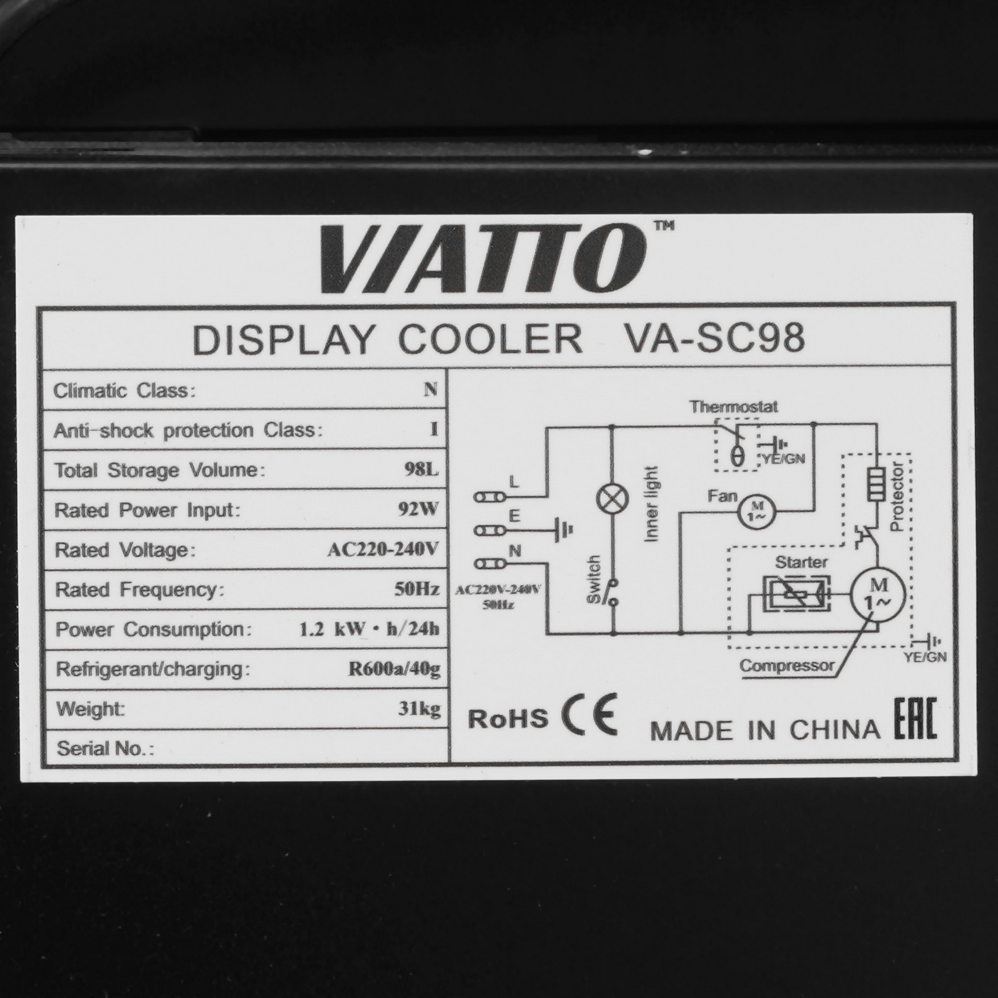 9915017 Холодильная витрина   Viatto VA-SC98 черный STDN-0043895 - Вид №5