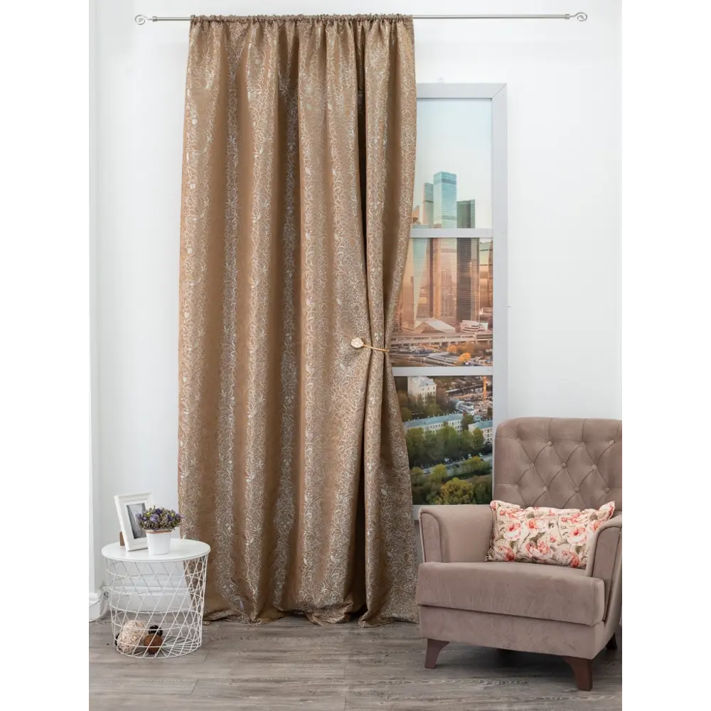 Штора на ленте 140х260 см цвет бежевый AMORE MIO STLM-2091346 - Вид №3